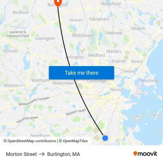 Morton Street to Burlington, MA map