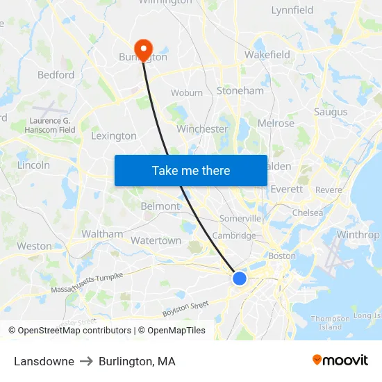 Lansdowne to Burlington, MA map