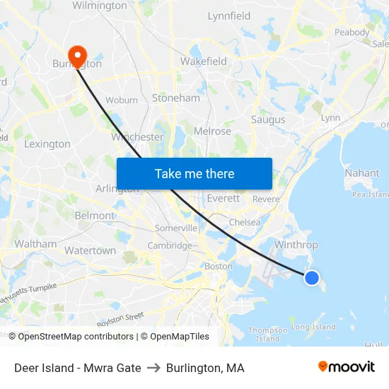 Deer Island - Mwra Gate to Burlington, MA map
