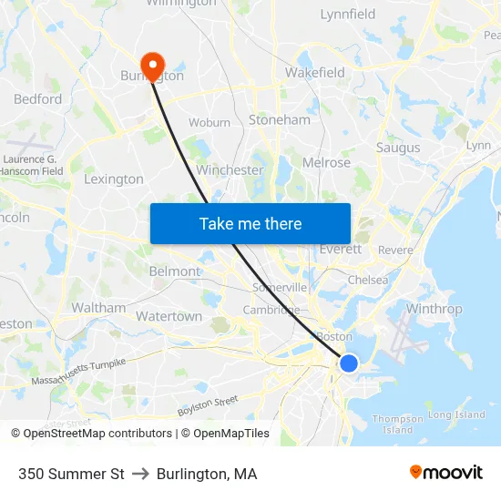 350 Summer St to Burlington, MA map