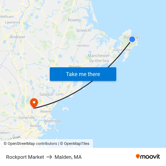 Rockport Market to Malden, MA map