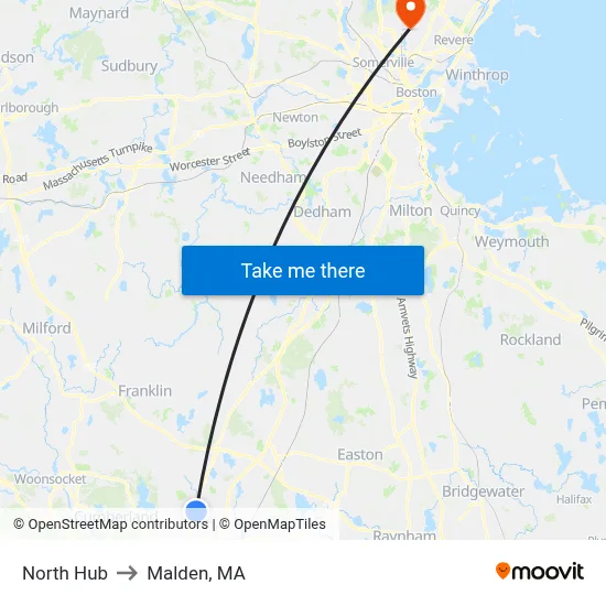 North Hub to Malden, MA map