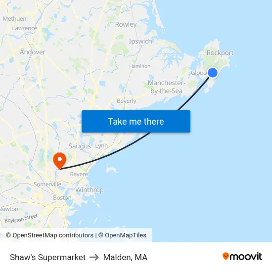 Shaw's Supermarket to Malden, MA map