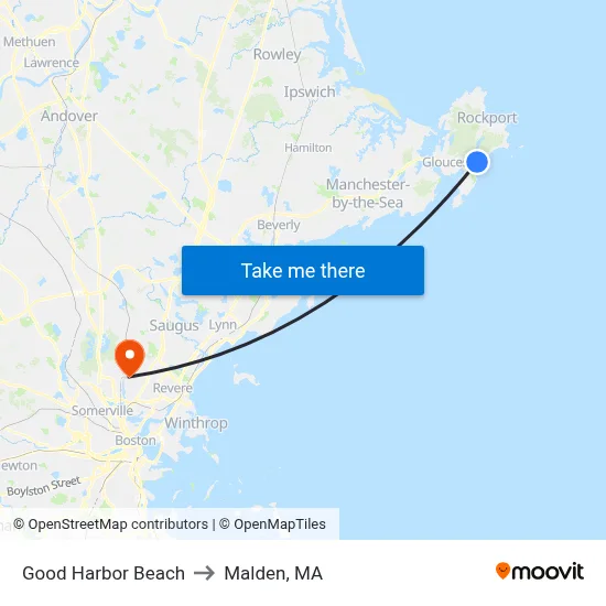 Good Harbor Beach to Malden, MA map