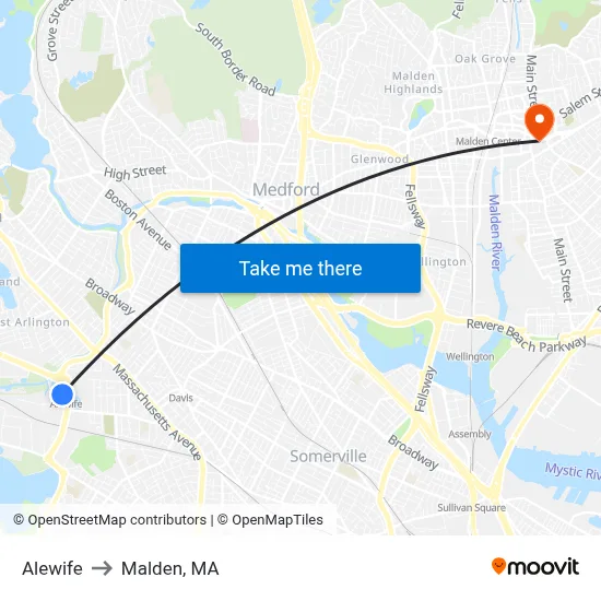 Alewife to Malden, MA map