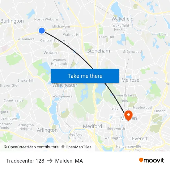 Tradecenter 128 to Malden, MA map