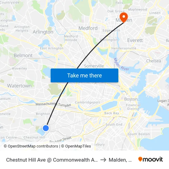 Chestnut Hill Ave @ Commonwealth Ave to Malden, MA map