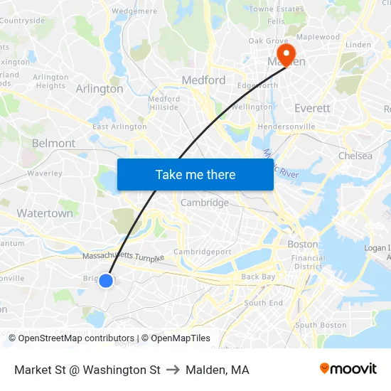 Market St @ Washington St to Malden, MA map