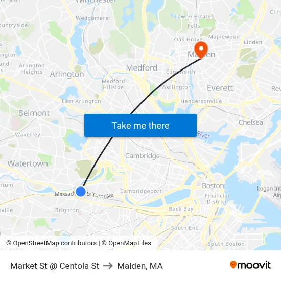 Market St @ Centola St to Malden, MA map