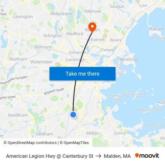 American Legion Hwy @ Canterbury St to Malden, MA map