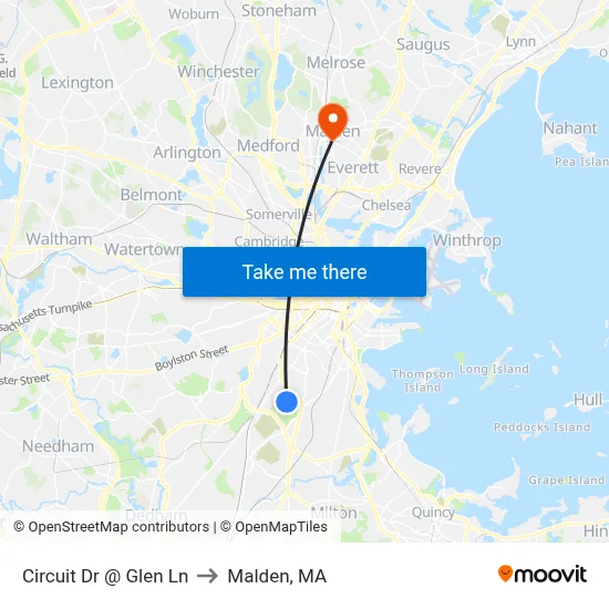 Circuit Dr @ Glen Ln to Malden, MA map