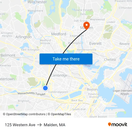 125 Western Ave to Malden, MA map