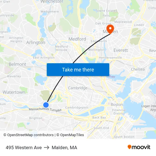495 Western Ave to Malden, MA map