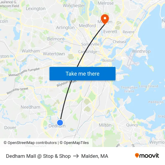 Dedham Mall @ Stop & Shop to Malden, MA map