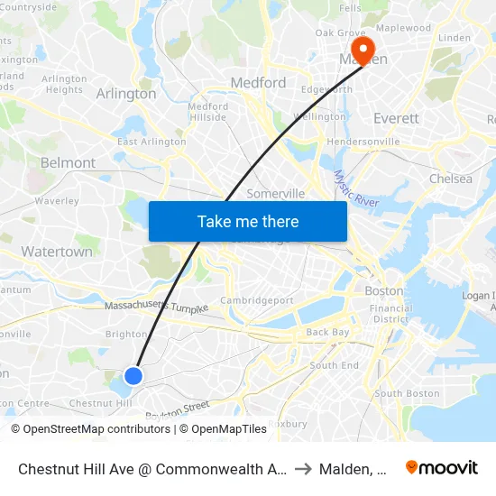 Chestnut Hill Ave @ Commonwealth Ave to Malden, MA map