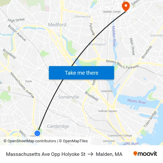 Massachusetts Ave Opp Holyoke St to Malden, MA map