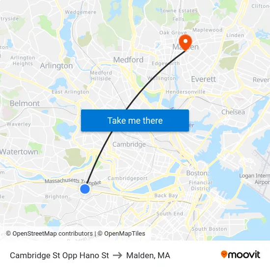 Cambridge St Opp Hano St to Malden, MA map