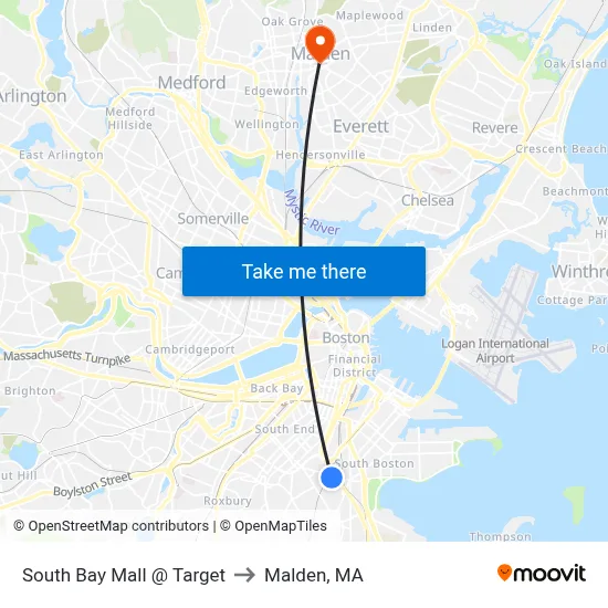 South Bay Mall @ Target to Malden, MA map