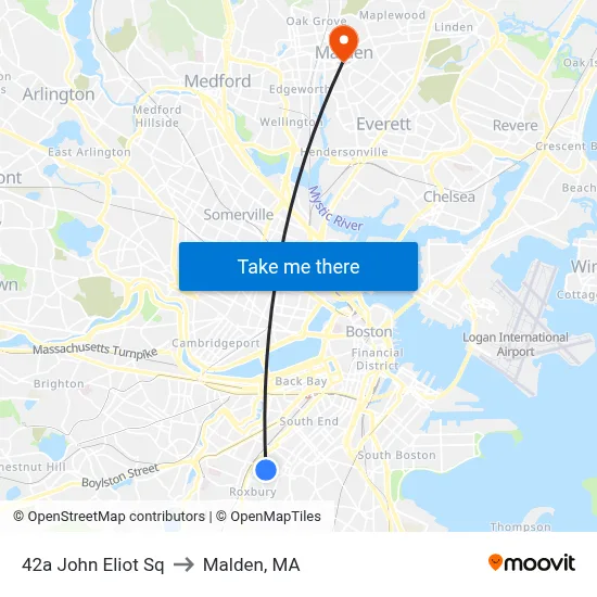 42a John Eliot Sq to Malden, MA map
