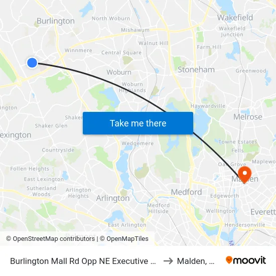 Burlington Mall Rd Opp NE Executive Pk to Malden, MA map