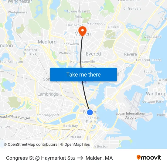 Congress St @ Haymarket Sta to Malden, MA map