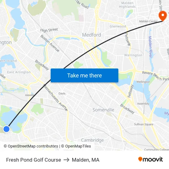 Fresh Pond Golf Course to Malden, MA map