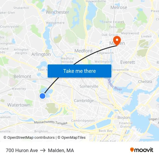 700 Huron Ave to Malden, MA map