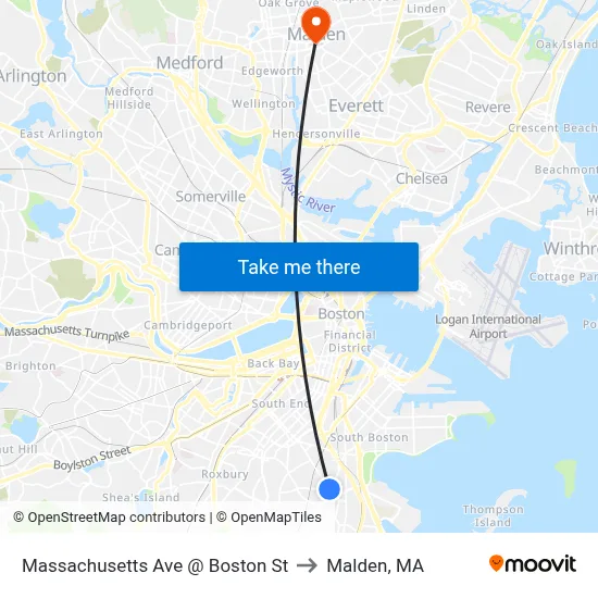 Massachusetts Ave @ Boston St to Malden, MA map