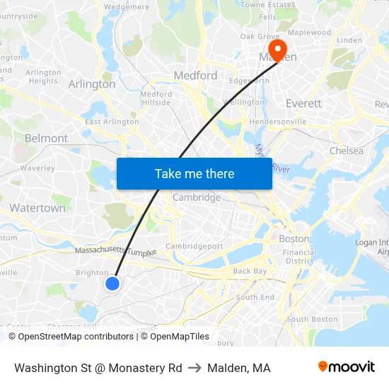 Washington St @ Monastery Rd to Malden, MA map