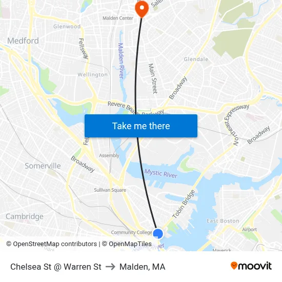 Chelsea St @ Warren St to Malden, MA map