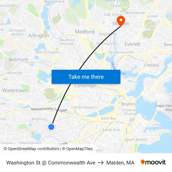 Washington St @ Commonwealth Ave to Malden, MA map