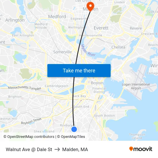 Walnut Ave @ Dale St to Malden, MA map