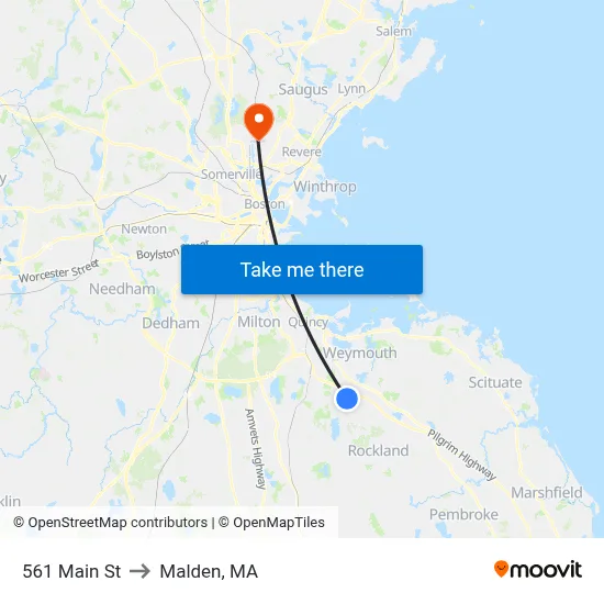 561 Main St to Malden, MA map