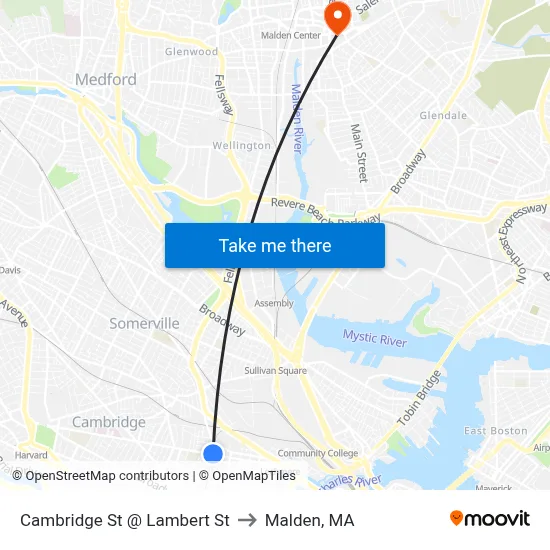 Cambridge St @ Lambert St to Malden, MA map