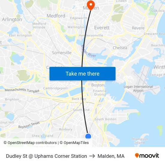 Dudley St @ Uphams Corner Station to Malden, MA map