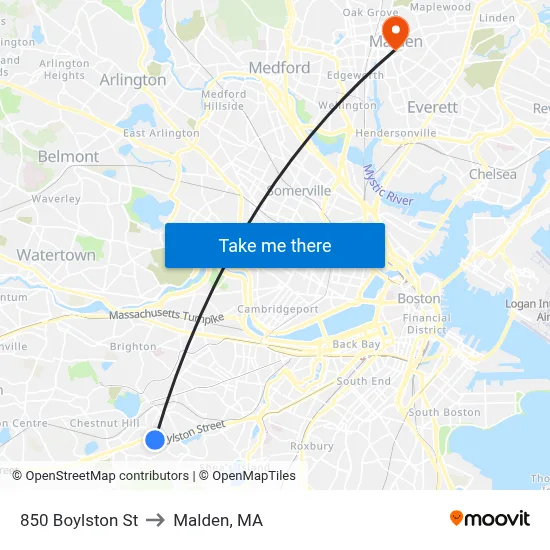 850 Boylston St to Malden, MA map