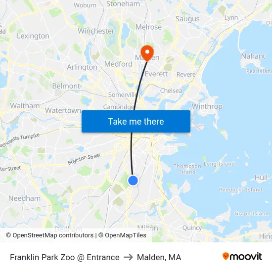 Franklin Park Zoo @ Entrance to Malden, MA map