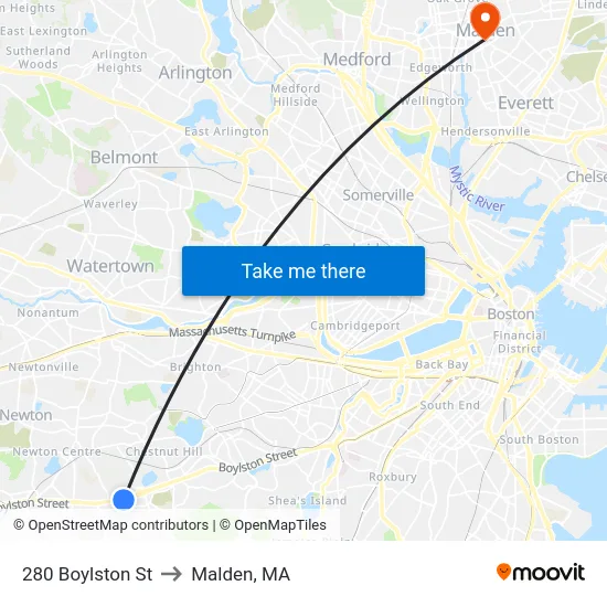280 Boylston St to Malden, MA map