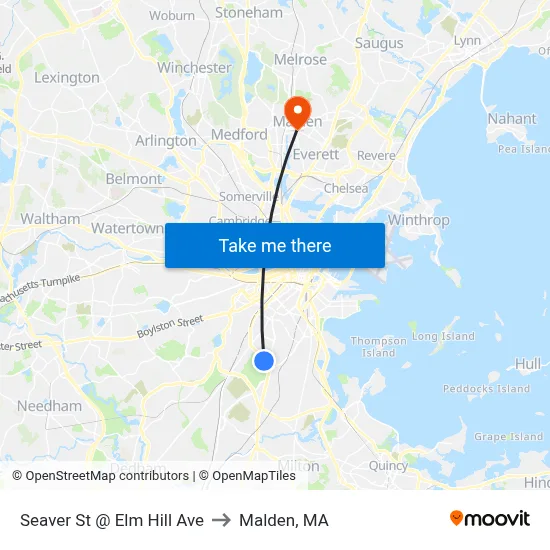 Seaver St @ Elm Hill Ave to Malden, MA map