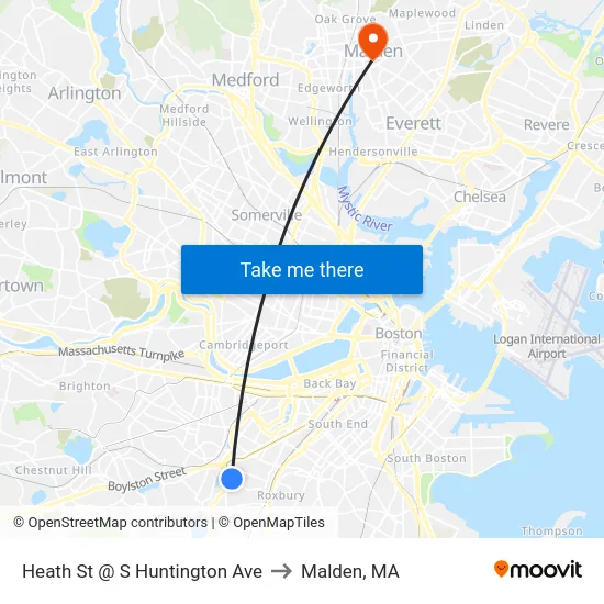 Heath St @ S Huntington Ave to Malden, MA map