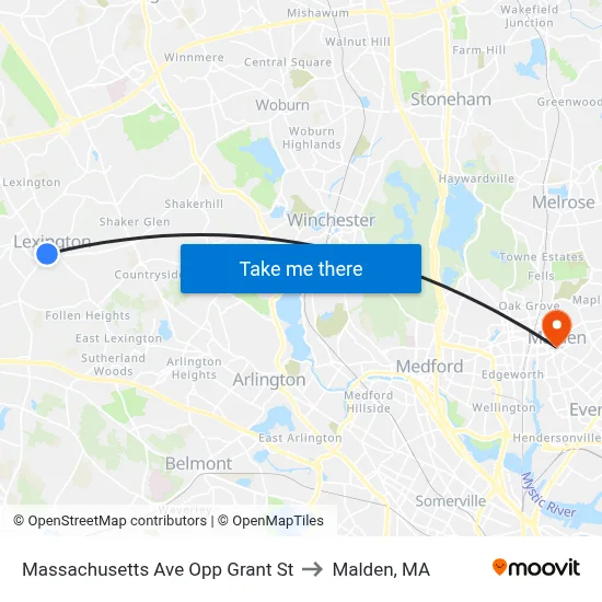 Massachusetts Ave Opp Grant St to Malden, MA map