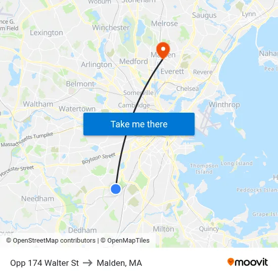 Opp 174 Walter St to Malden, MA map
