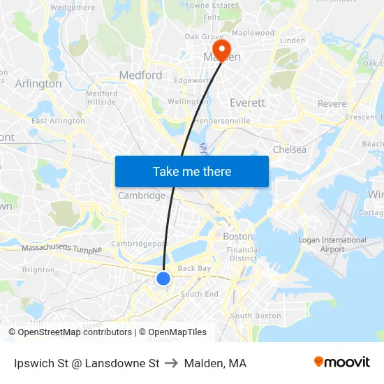 Ipswich St @ Lansdowne St to Malden, MA map