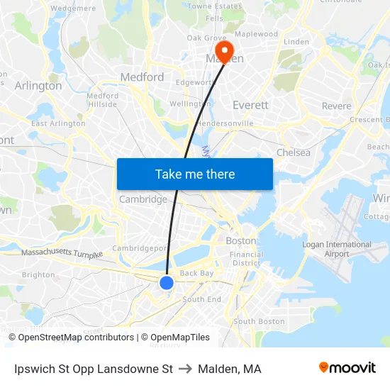 Ipswich St Opp Lansdowne St to Malden, MA map