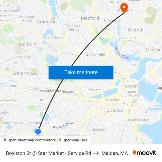 Boylston St @ Star Market - Service Rd to Malden, MA map
