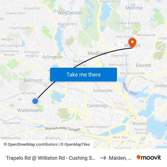 Trapelo Rd @ Williston Rd - Cushing Square to Malden, MA map