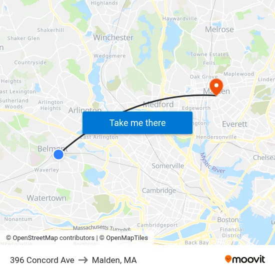 396 Concord Ave to Malden, MA map