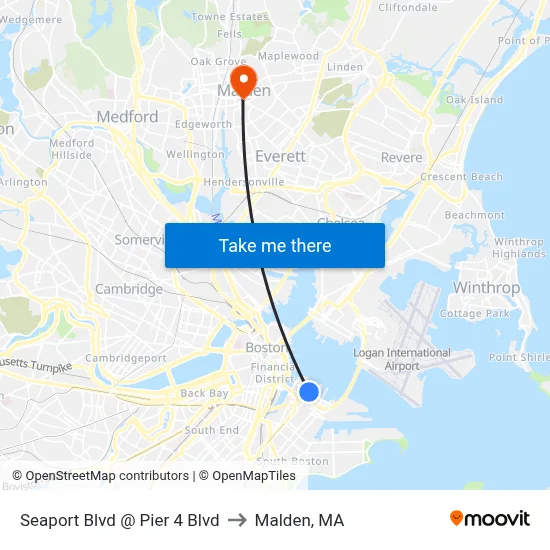 Seaport Blvd @ Pier 4 Blvd to Malden, MA map