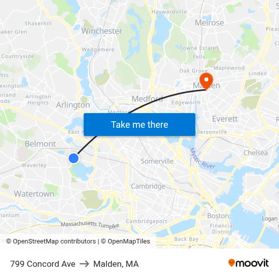 799 Concord Ave to Malden, MA map