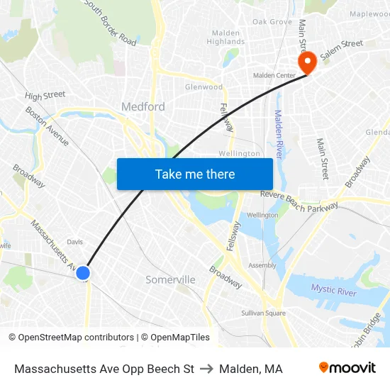 Massachusetts Ave Opp Beech St to Malden, MA map